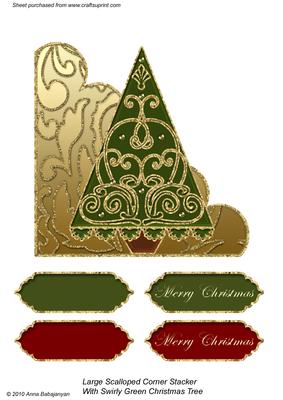 Large Scalloped Corner Stacker with Swirly Green Christmas Tree