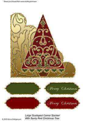Large Scalloped Corner Stacker with Swirly Red Christmas Tree