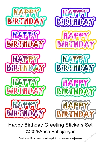 Happy Birthday Greeting Stickers Set