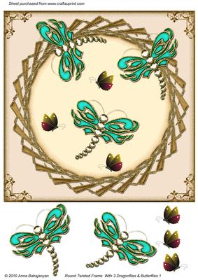 Round Twisted Frame with 3 Dragonflies & Butterflies