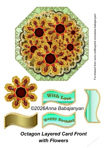Octagon Layered Card Front with Flowers