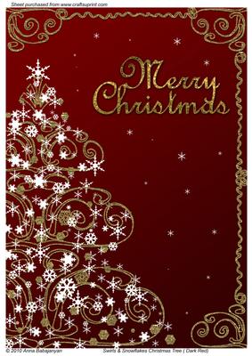Swirls & Snowflakes Christmas Tree (dark Red)