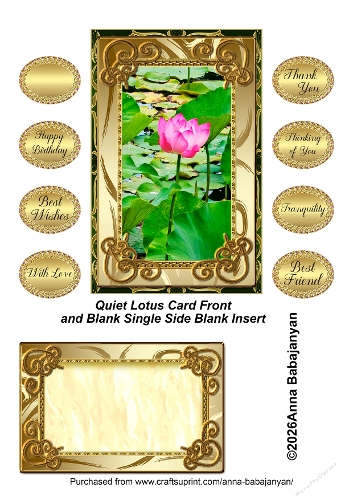 Quiet Lotus Card Front and Blank Single Side Insert