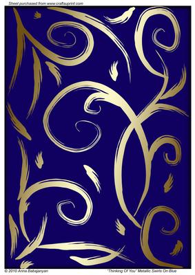 Thinking of You Metallic Swirls on Blue