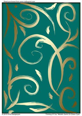 Thinking of You Metallic Swirls on Green Cyan