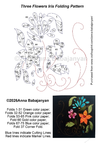 Three Flowers Iris Folding Pattern