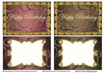 Beautiful Birthday Toppers/ Fronts & Matching Inserts 1