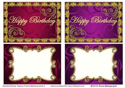 Beautiful Birthday Toppers/ Fronts & Matching Inserts 3