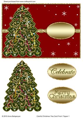 Colorful Christmas Tree Card Front / Topper 1