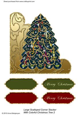 Large Scalloped Corner Stacker with Colorful Christmas Tree