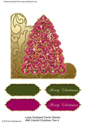 Large Scalloped Corner Stacker with Colorful Christmas Tree