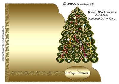 Colorful Christmas Tree Cut & Fold Scalloped Corner Card