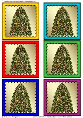 Colorful Christmas Tree Scalloped Frame Mini Toppers