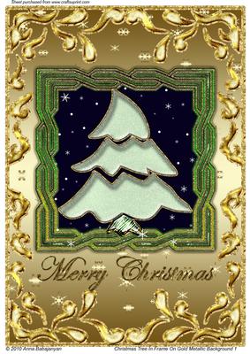 Christmas Tree in Frame on Gold Metallic Background 1