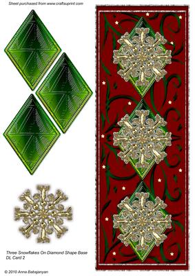 Three Snowflakes on Diamond Shape Base Dl Card 2