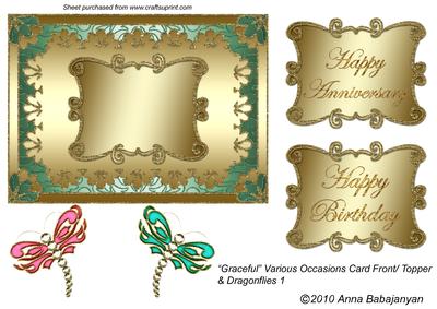 Graceful Various Occasions Card Front/topper & Dragonflies
