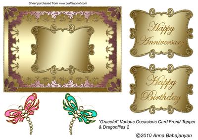Graceful Various Occasions Card Front/topper & Dragonflies