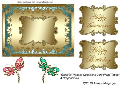 Graceful Various Occasions Card Front/topper & Dragonflies