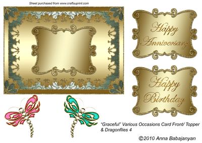 Graceful Various Occasions Card Front/topper & Dragonflies