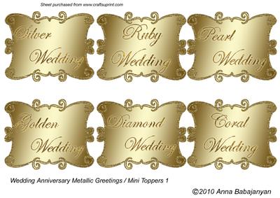 Wedding Anniversary Metallic Greetings / Mini Toppers 1