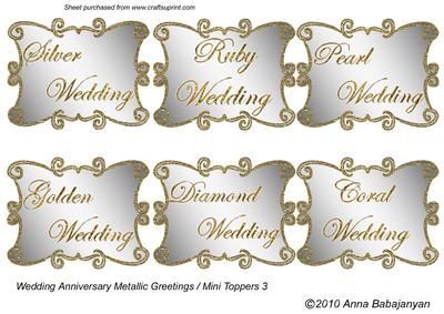 Wedding Anniversary Metallic Greetings / Mini Toppers 3