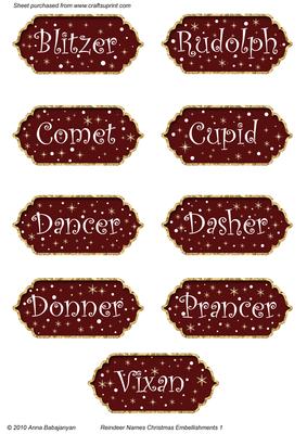 Reindeer Names Christmas Embellishments 1