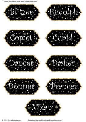 Reindeer Names Christmas Embellishments 2