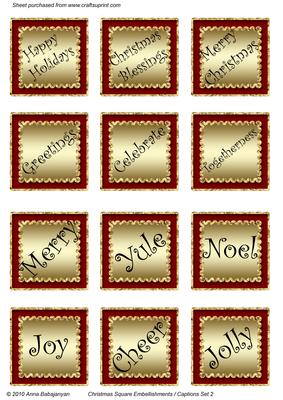 Christmas Square Embellishments / Captions Set 2
