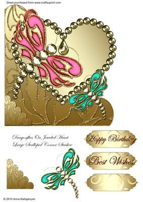 Dragonflies on Jeweled Heart Large Scalloped Corner Stacker