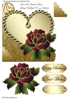 Rose on Jeweled Heart Large Scalloped Corner Stacker