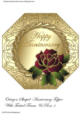 Octagon Shaped Anniversary Topper with Twisted Frame & Rose