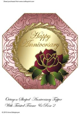 Octagon Shaped Anniversary Topper with Twisted Frame & Rose