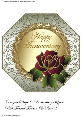 Octagon Shaped Anniversary Topper with Twisted Frame & Rose3