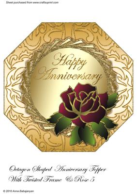Octagon Shaped Anniversary Topper with Twisted Frame & Rose5