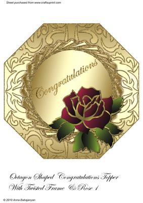 Octagon Shaped Congratulations Topper with Twisted Frame & Rose 1