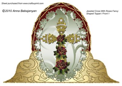 Jeweled Cross with Roses Fancy Shaped Topper/ Front 1