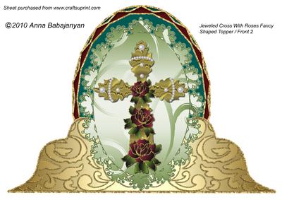 Jeweled Cross with Roses Fancy Shaped Topper/ Front 2