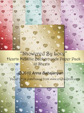 Showered by Love Hearts Metallic Backgrounds Paper Pack