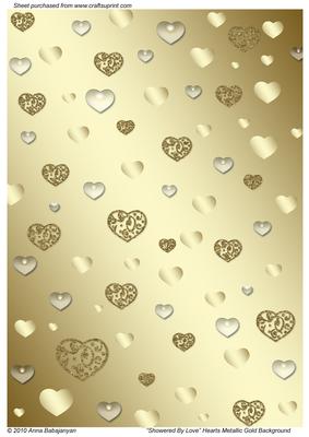 Showered by Love Hearts Metallic Gold Background