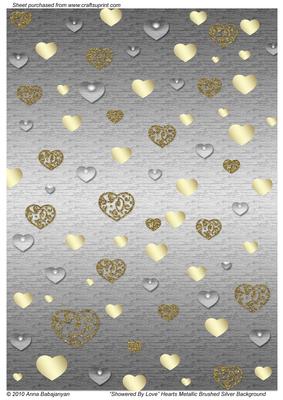 Showered by Love Hearts Metallic Brushed Silver Background