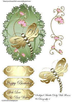 Scalloped Metallic Doily with Flowers & Dragonfly 4