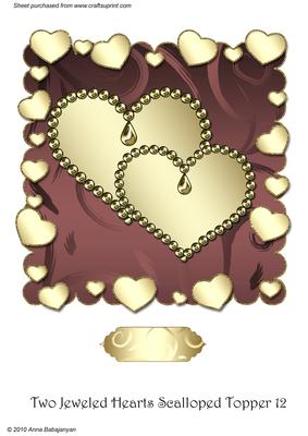 Two Jeweled Hearts Scalloped Topper 12