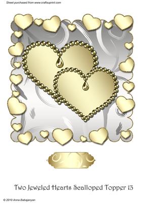 Two Jeweled Hearts Scalloped Topper 13