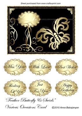 Feather Butterfly & Swirls Various Occasions Card