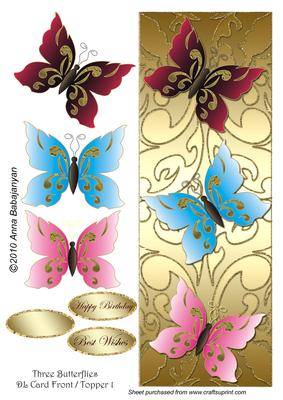 Three Butterflies Dl Card Front / Topper 1