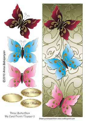 Three Butterflies Dl Card Front / Topper 2