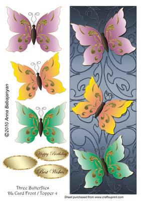Three Butterflies Dl Card Front / Topper 4