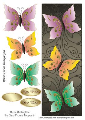 Three Butterflies Dl Card Front / Topper 6