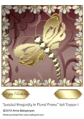 Jeweled Dragonfly in Floral Frame 8x8 Topper 1