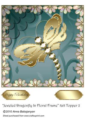 Jeweled Dragonfly in Floral Frame 8x8 Topper 2